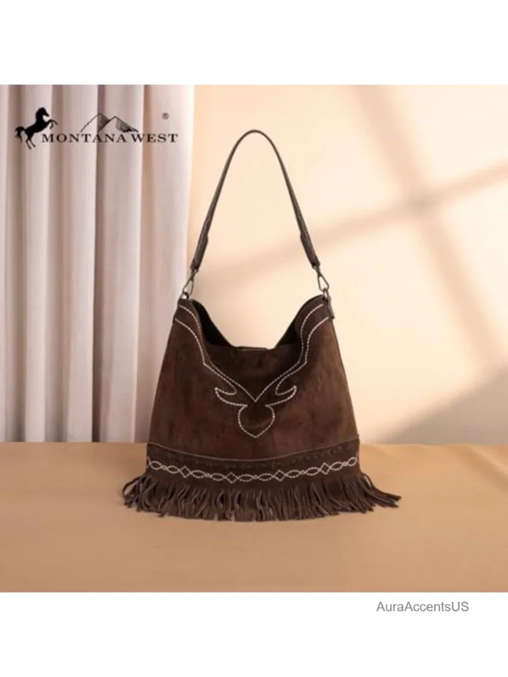Faux Leather Suede-Like Hobo Bag Fringe Shoulder Bag Large
